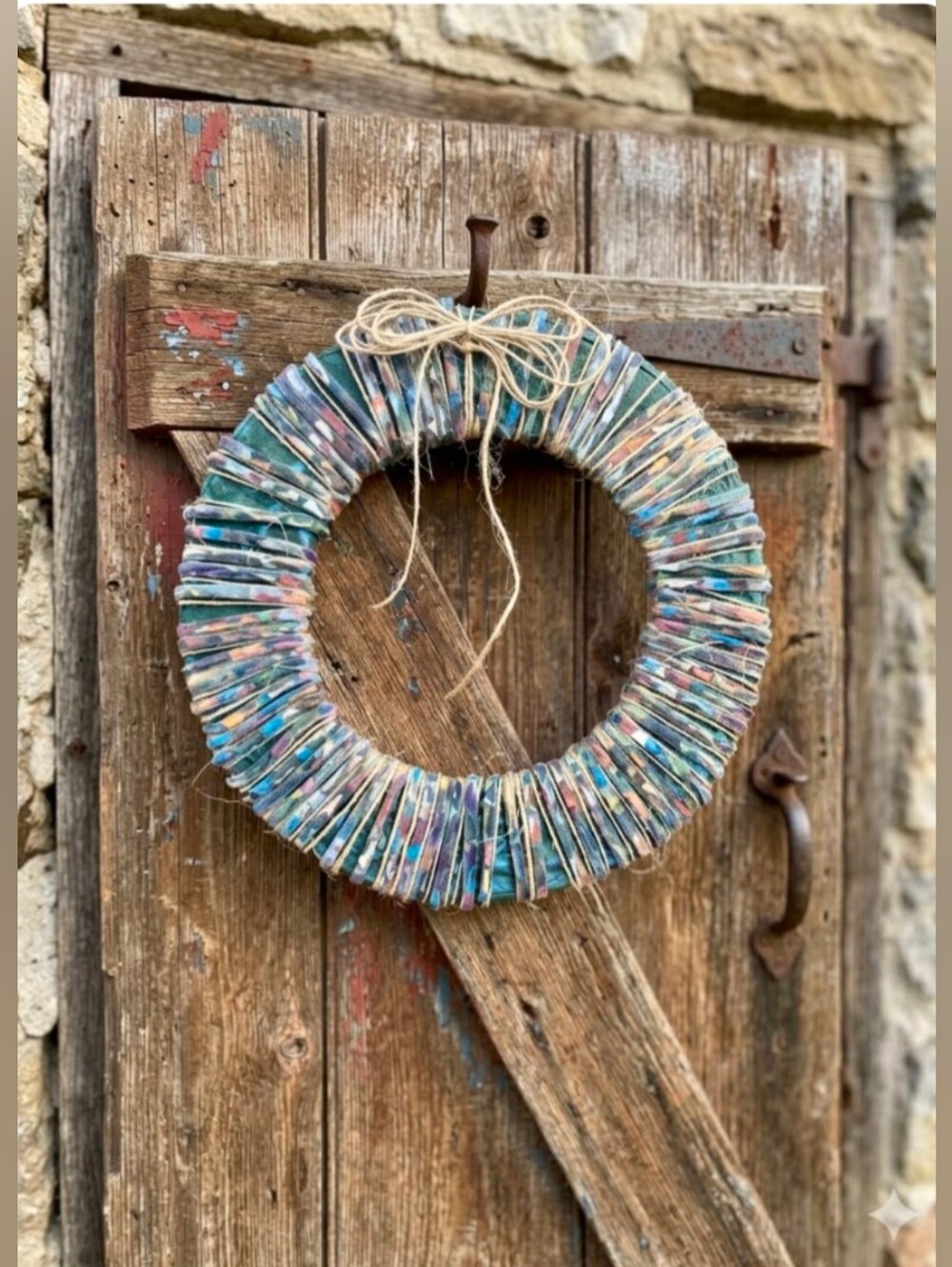 Handmade Mixed Media Genuine Leather Paper Maché Handmade Wreath Multi 14"